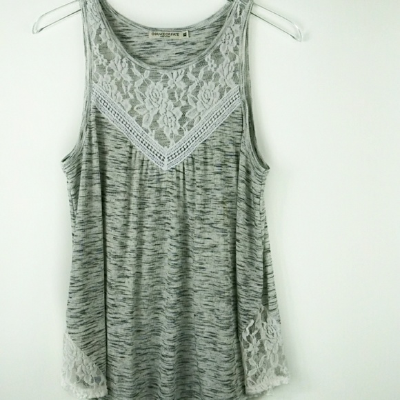 Chance and Fate Tops - Chance and Fate boho gray tank top lace accents xl
